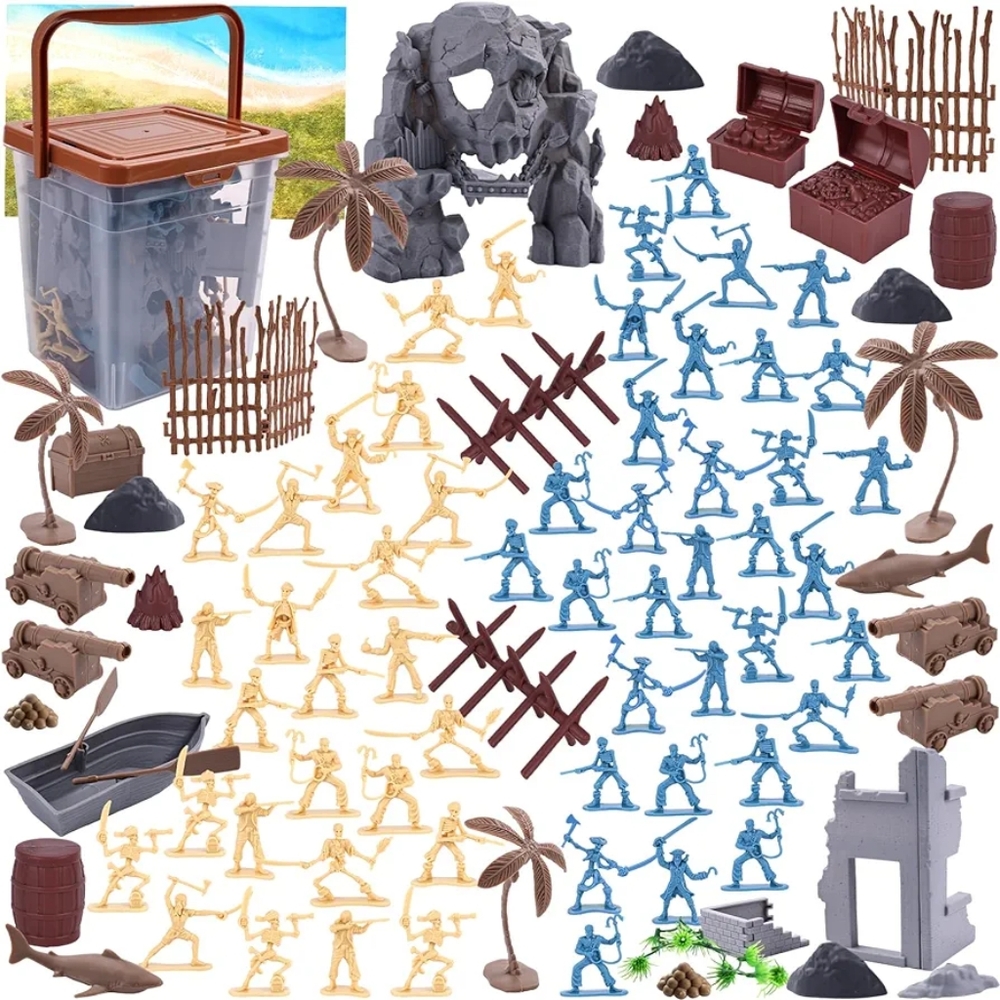 90PCS Pirate Toy Set, 2 Colors Pirate and Skeleton Warriors Figures